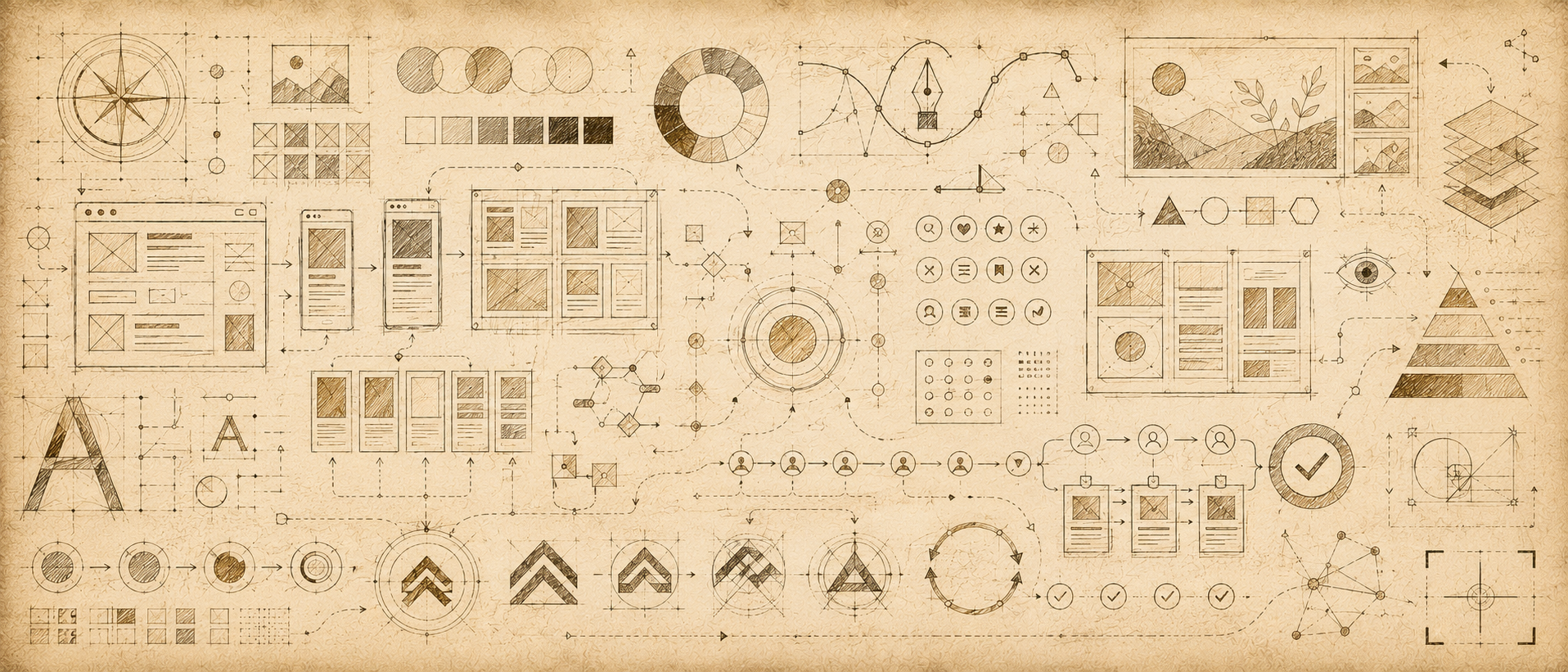 Vintage-style design elements on a beige background