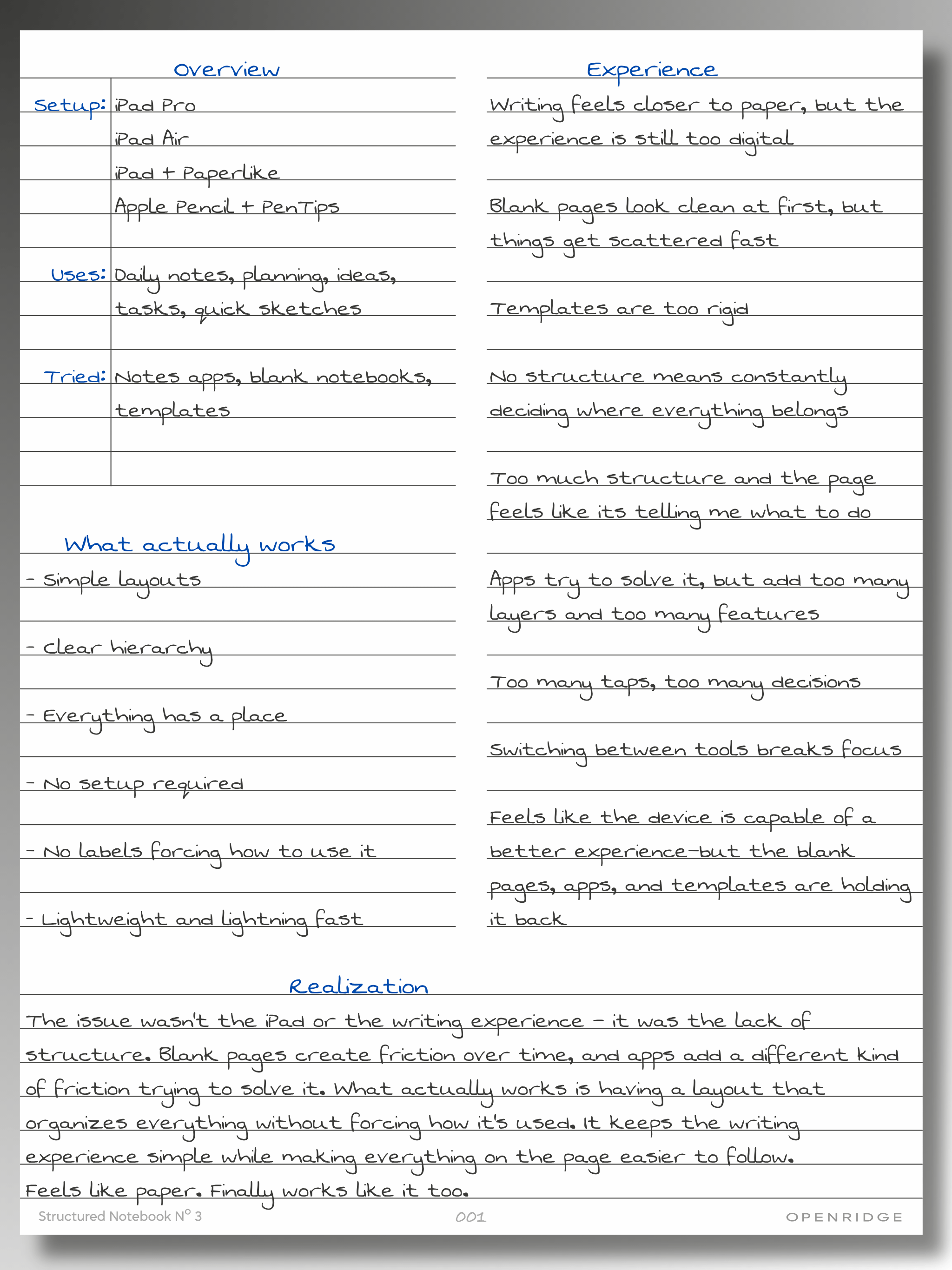 Handwritten iPad note taking self-recognition notes on a white background.
